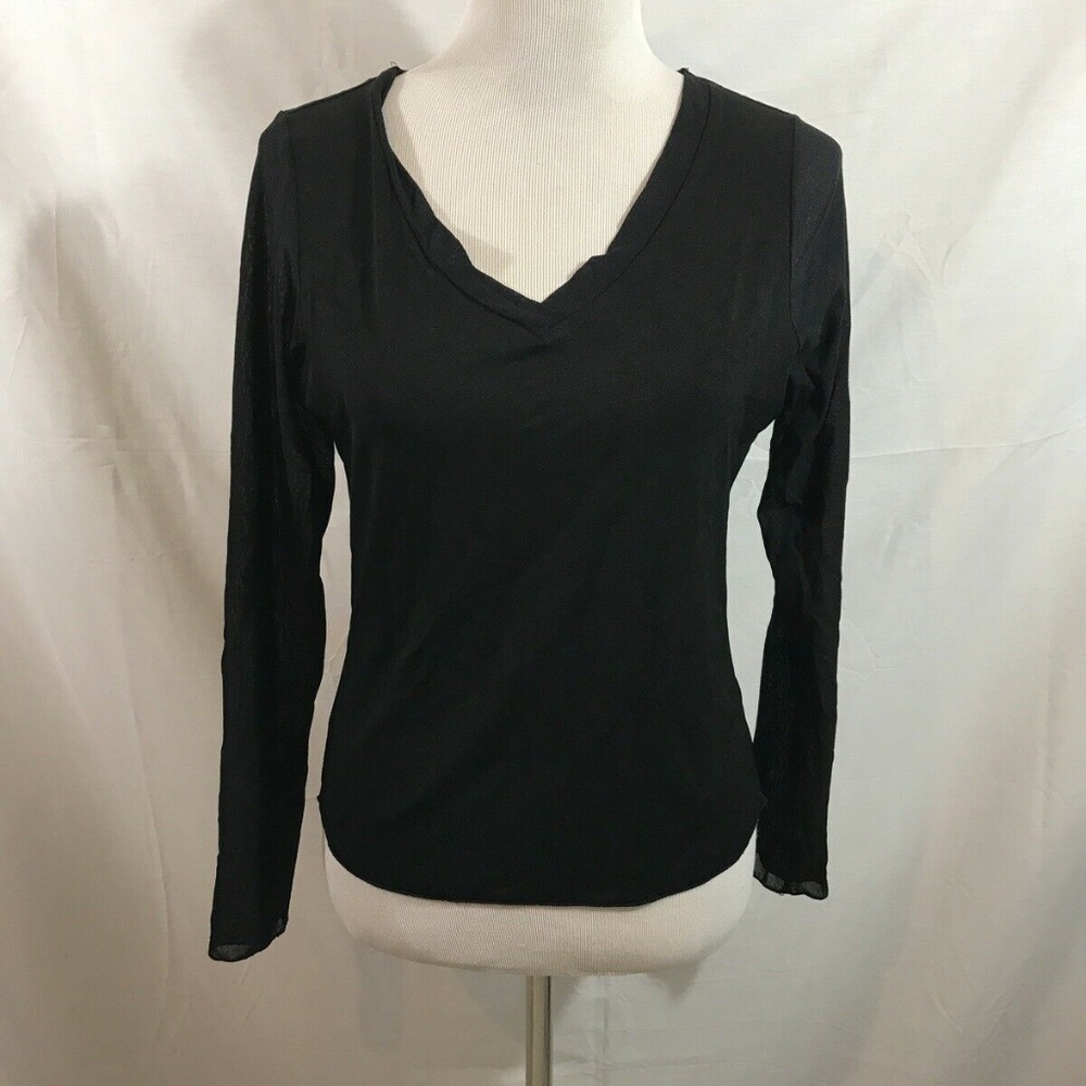 Canvasback black long sleeve V neck top - womens m